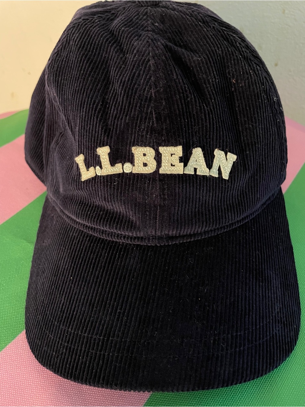 L.L. Bean Black Corduroy Baseball Cap with White Logo